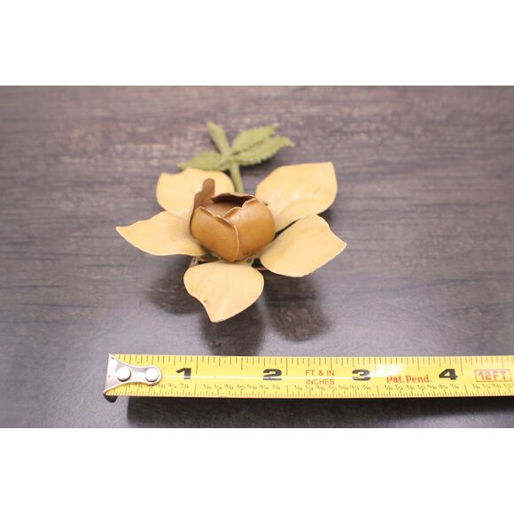 Vintage Enamel Yellow Flower Brooch Pin With Green Stem Large Petals 1970s 3x3" - Picture 8 of 9